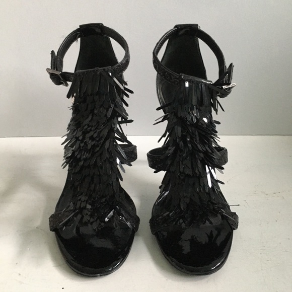 Tory Burch Shoes - Tory Burch Black Evelyn Sequin Fringe Heels